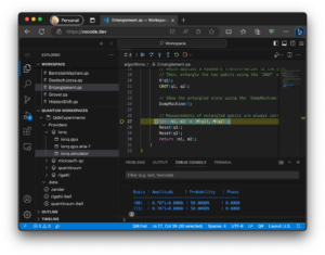 A screenshot of a Visual Studio Code workspace with a quantum computing project open.